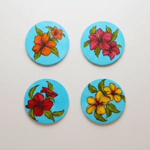 Hibiscus Bloom – Set of 4 Hand-Painted Wall Plates